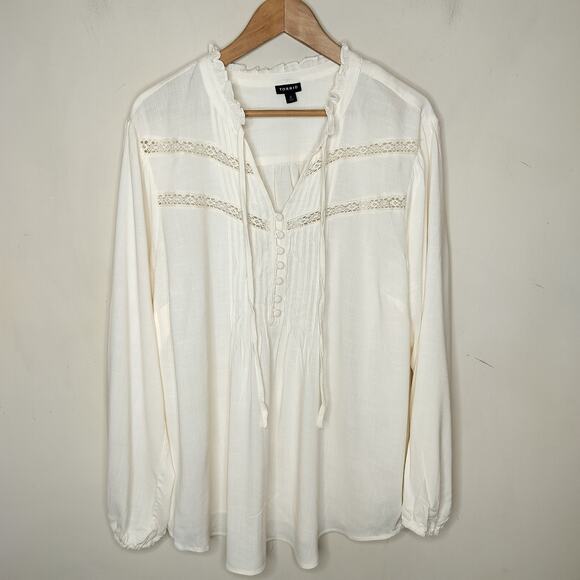 Torrid Long Sleeve Top Pintuck Pleat Boho Ivory - Picture 1 of 9